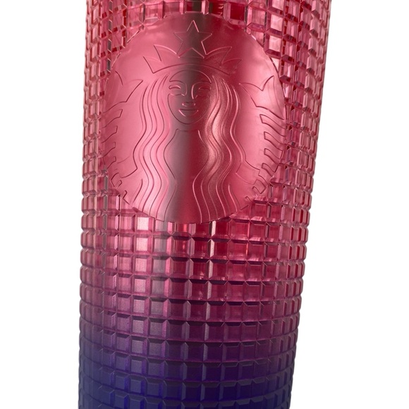 Starbucks 2002 Watermelon Pink Purple Gradient Grid Tumbler with Straw Venti NWT - Picture 3 of 8
